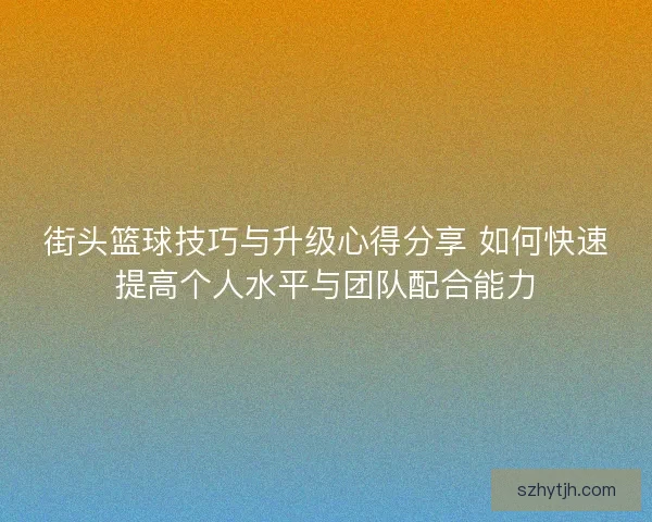 街头篮球技巧与升级心得分享 如何快速提高个人水平与团队配合能力